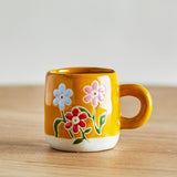 Bloomingville MINI Millie Tasse 110 ml orange - Steingut Tasse mit Blumenmotiv für Kinder & Küche