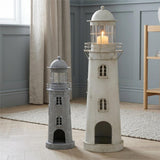 BOLTZE Laterne Leuchtturm 2-teiliges Set Metall Glas grau weiß Usedlook Skandi Deko