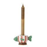 Bloomingville Codia Teelicht- & Kerzenhalter, Pink, Steingut, Fischform, handbemalt, 13 cm