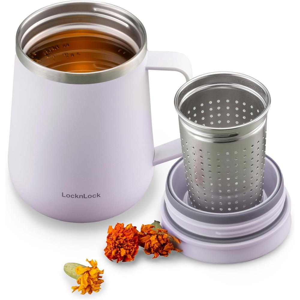 LocknLock Metro Teetasse Violett 400ml, Edelstahl, Warmhaltefunktion, Auslaufsicher, Rutschfest
