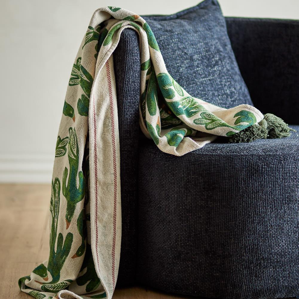 Bloomingville Birdliva Decke bunt - Plaid aus Baumwolle mit Vogelmotiv für Sofa Wohnzimmer