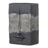 Bloomingville Nasru Vase – Schwarzes Steingut mit Gesichtsform, L15×H22×W10,5 cm
