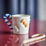 Bloomingville Candice Tasse 2er Set 264 ml bunt Steingut Weihnachtstassen mit Zuckerstangenhenkel