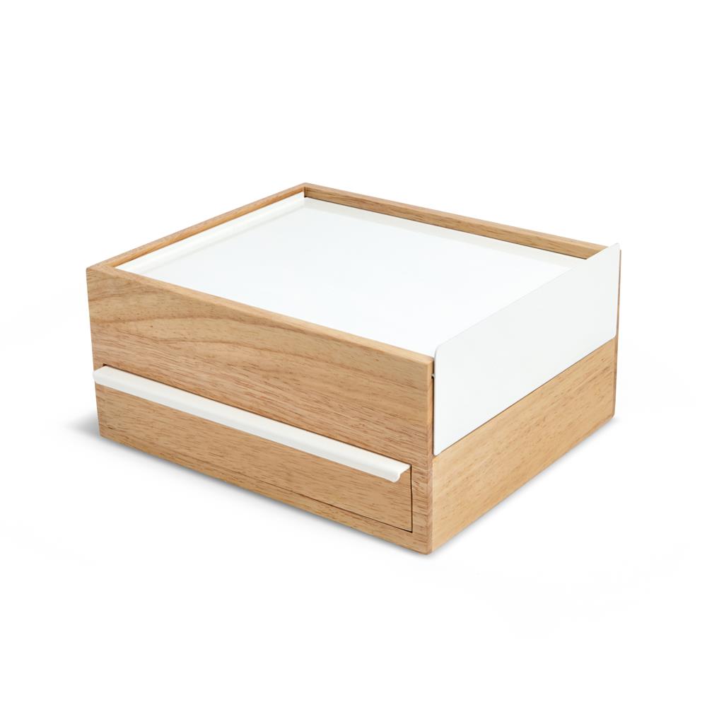 Umbra Stowit Design Schmuckkasten Weiß/Natur moderne Schmuck Box mit Geheimfächern für Ringe Armbänder Uhren Halsketten Ohrringe und Accessoires