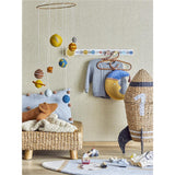 Bloomingville MINI Cosmina Korb braun/schwarz mit Deckel Rakete Seegras Aufbewahrungskorb Kinderzimmer