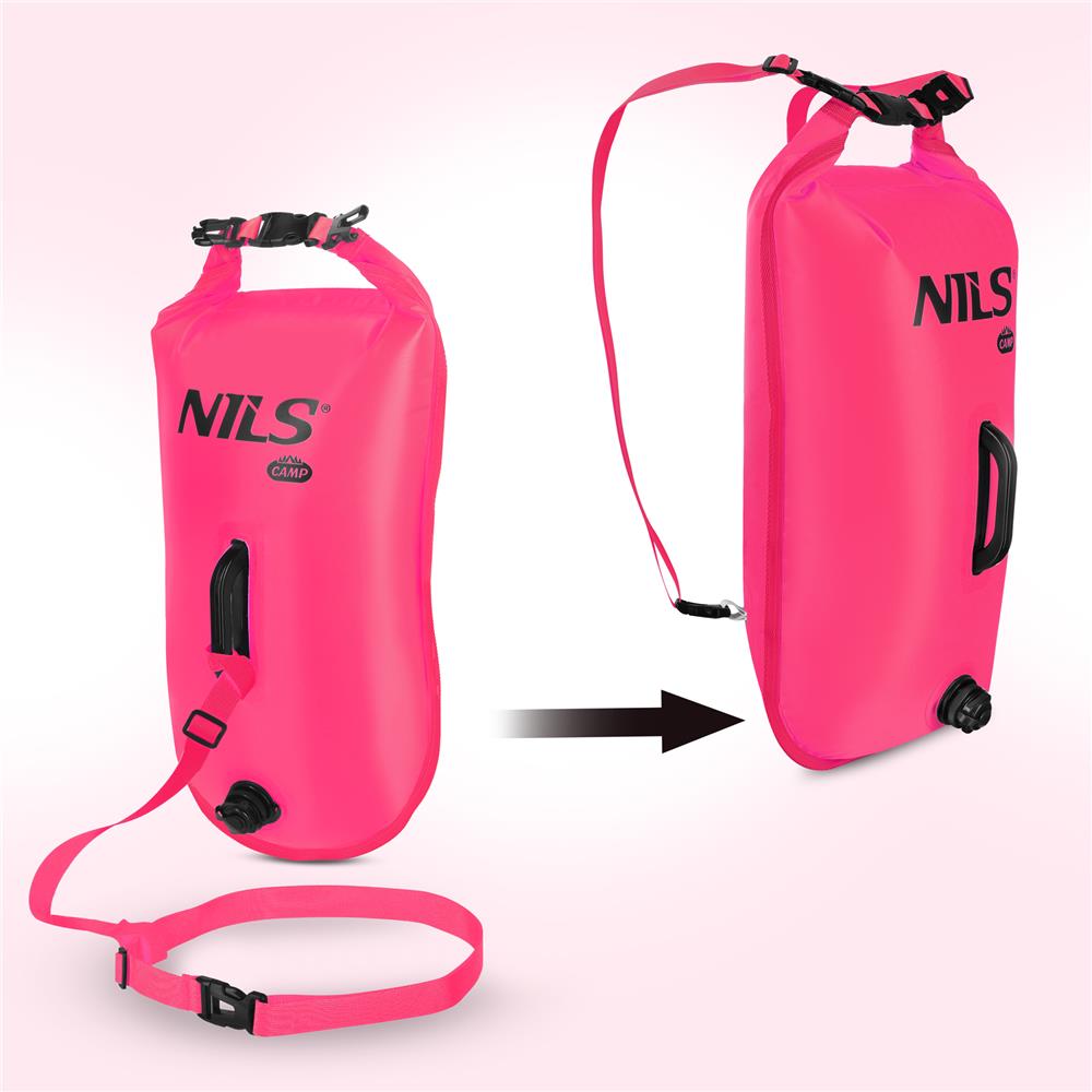 NILS CAMP Schwimmboje 3-in-1 Dry Bag 28L pink Rucksack für Outdoor Wasser Sport