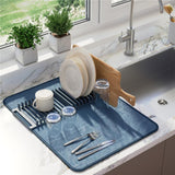 Umbra Udry Geschirr Abtropfgestell und Mikrofaser Abtropfmatte, Faltbar, Platzsparend, 61 x 45 cm, in Schieferblau