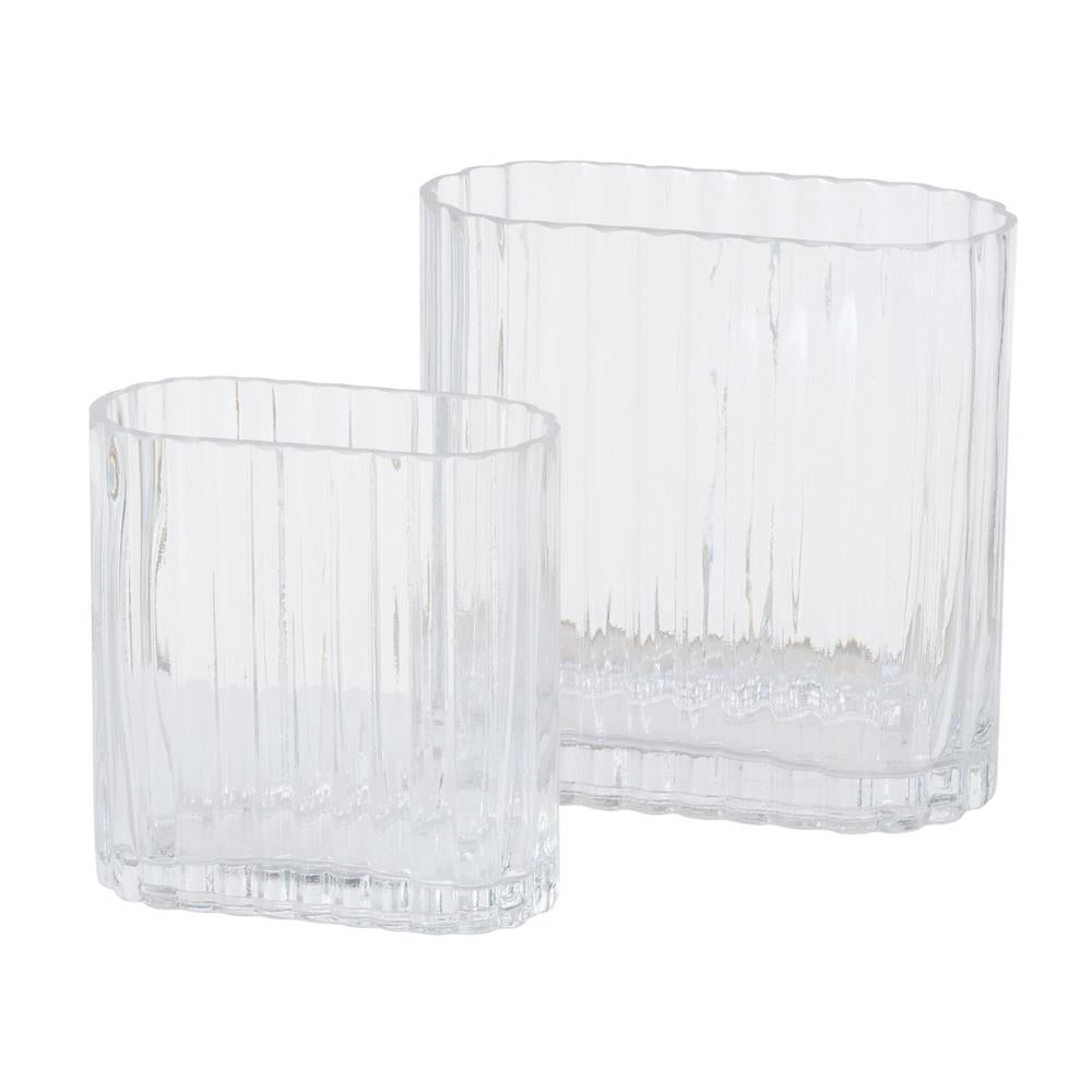 BOLTZE Vase Tulipa 2er Set Glas transparent Relief modern Blumenvase