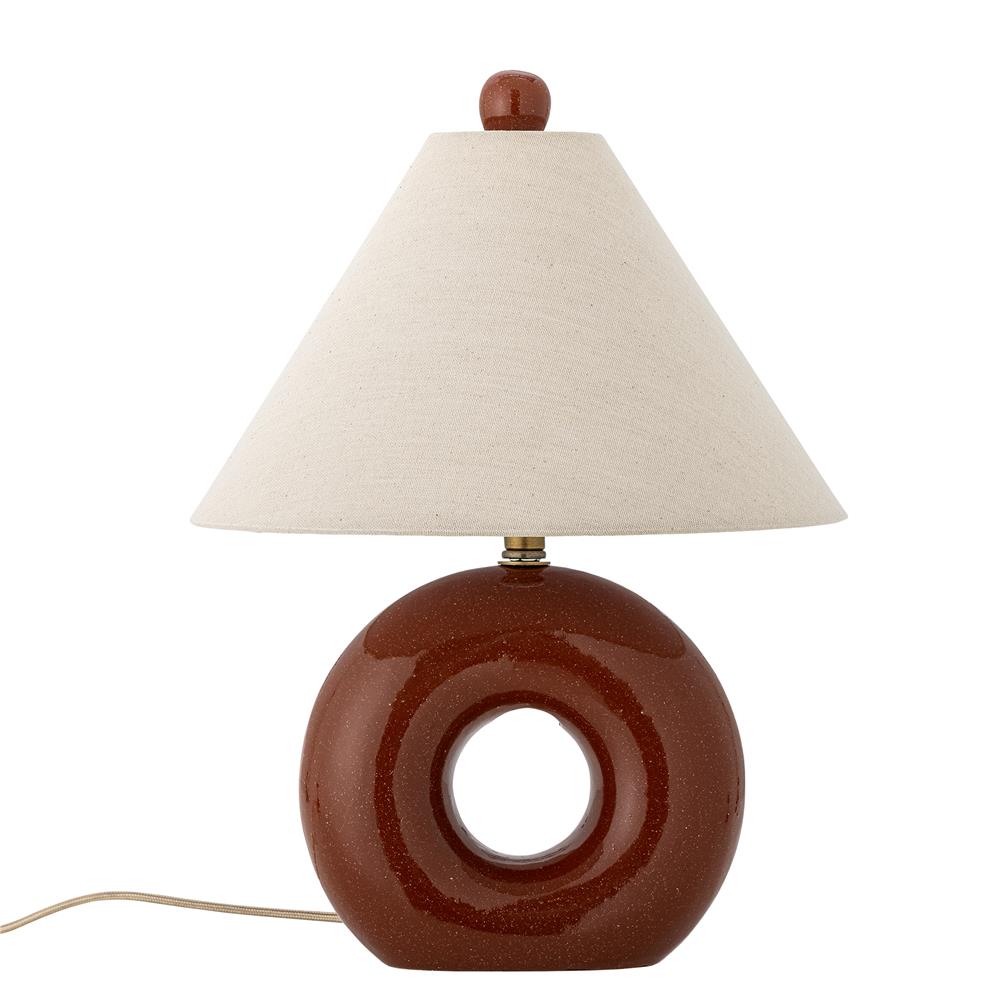 Bloomingville Panja Tischlampe rot - Steingutlampe mit Leinenschirm für Wohnzimmer & Schlafzimmer