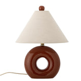 Bloomingville Panja Tischlampe rot - Steingutlampe mit Leinenschirm für Wohnzimmer & Schlafzimmer