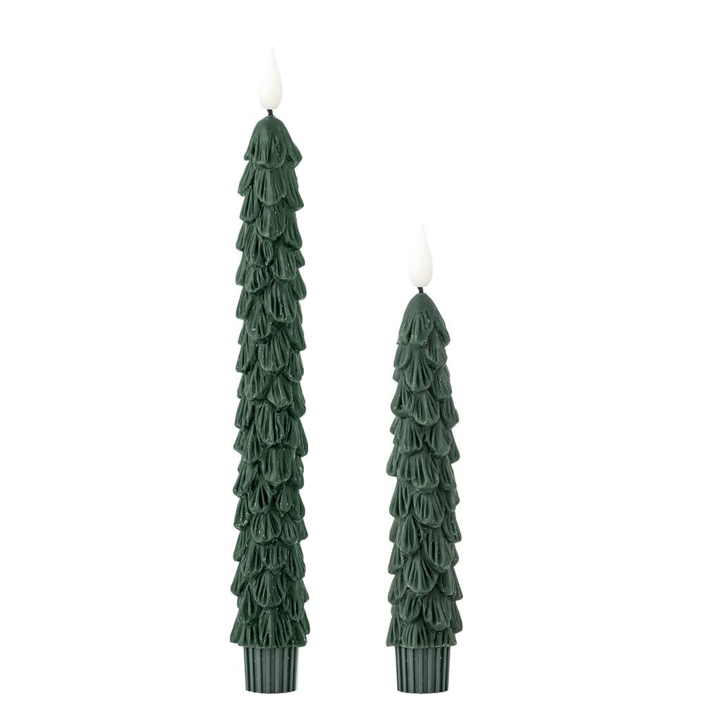 Bloomingville Ponza LED-Kerze Grün 2er Set Timer 3D Flamme Weihnachtsdeko