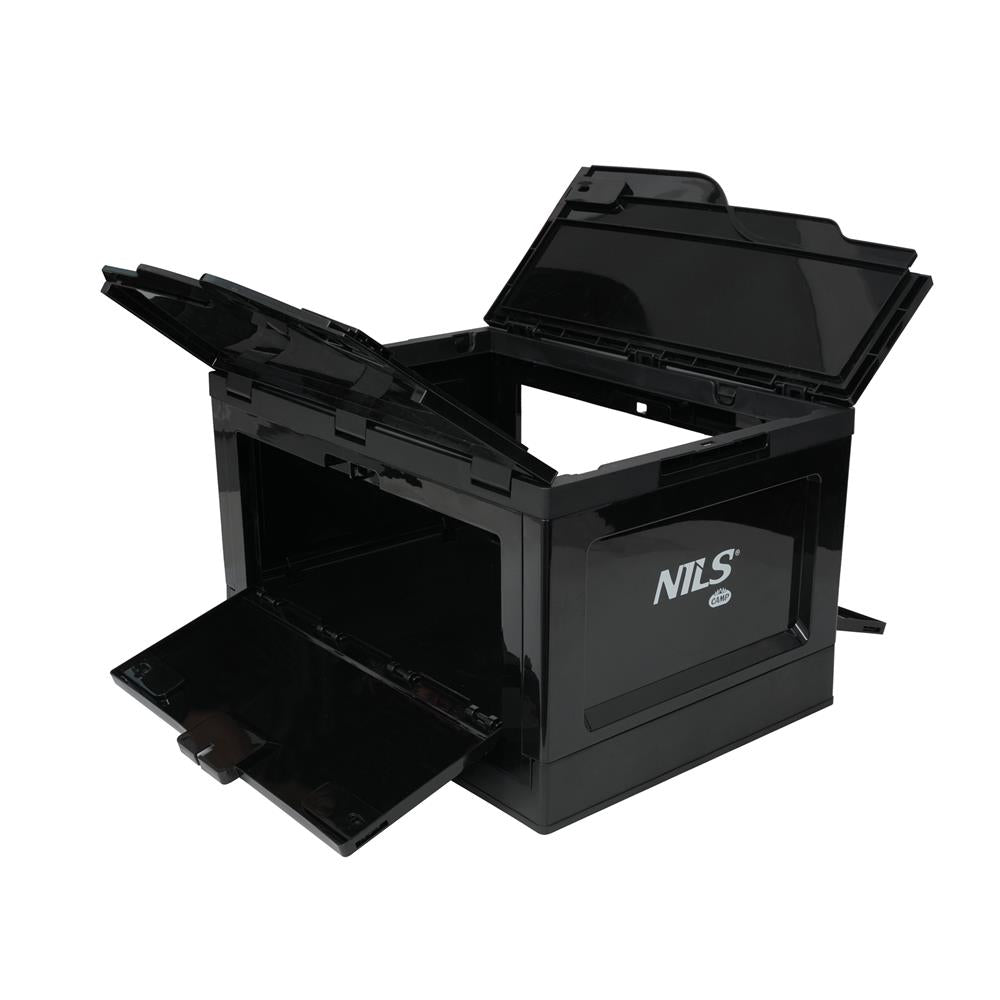 NILS CAMP faltbare Campingbox mit Tischfunktion 50L in Schwarz - stabile Reisebox
