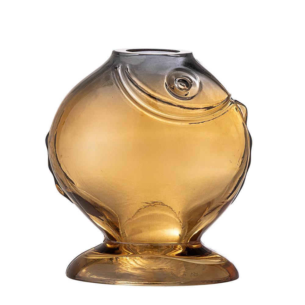 Bloomingville Varga Vase gelb L15 cm aus Glas – dekorative Fisch‑Vase für Wohnzimmer