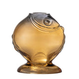 Bloomingville Varga Vase gelb L15 cm aus Glas – dekorative Fisch‑Vase für Wohnzimmer