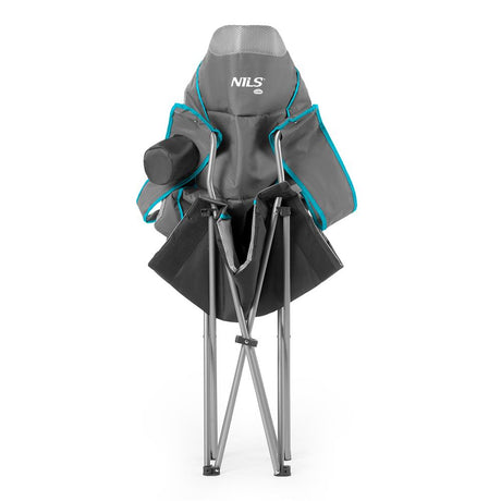 NILS CAMP Campingstuhl Hellgrau-Blau - großer gepolsterter Klappstuhl mit Armlehnen für Camping & Garten