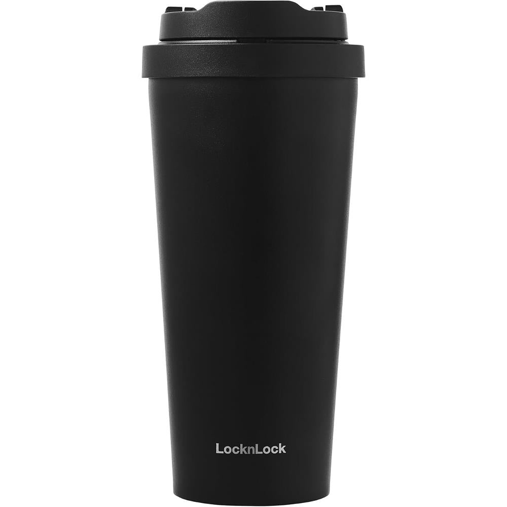 LocknLock Edelstahl-Thermobecher 550 ml mit One-Touch-Deckel, Schwarz