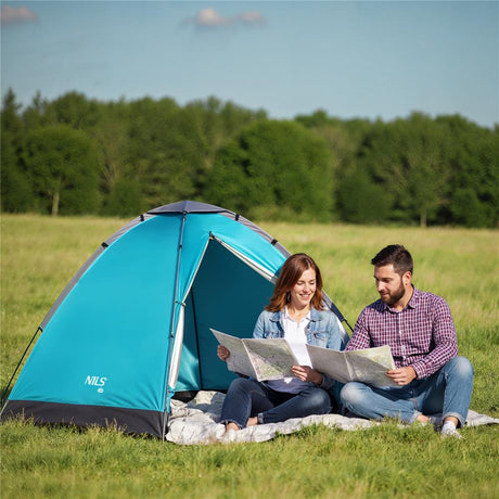 NILS CAMP Zelt für 2 Personen in Blau - kompaktes Campingzelt für Outdoor, Trekking, Festival & Reisen