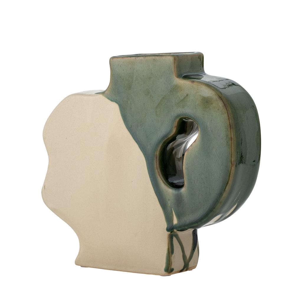 Bloomingville River Vase grün - Steingut Vase skulptural Gesicht Design für Wohnzimmer Deko
