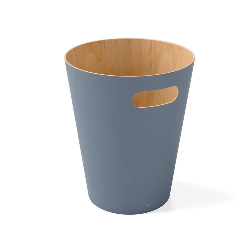 Umbra Woodrow Abfalleimer, Schieferblau/Holz, 7,5 Liter, Zweifarbiger Papierkorb