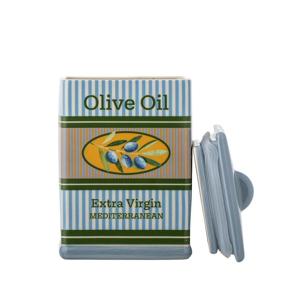 Bloomingville Stefano Gefäß mit Deckel 1000 ml bunt - Steingut Vorratsdose Vintage Oliven Design Küche