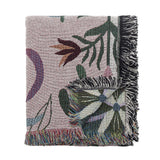 Bloomingville Yash Decke 160x130 cm bunt - Plaid aus recycelter Baumwolle mit botanischem Muster für Sofa