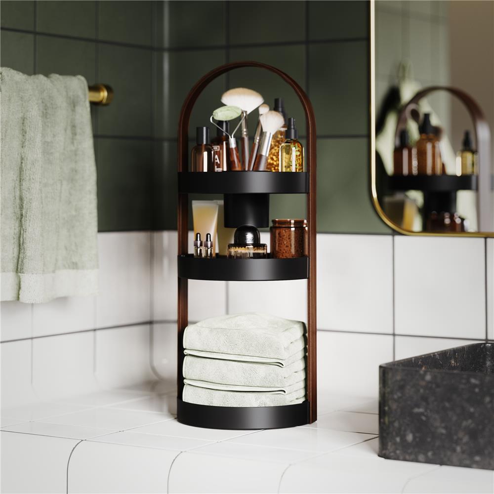 Umbra Bellwood 3-stufiger Kosmetik/Makeup Organizer in Schwarz/Walnuss