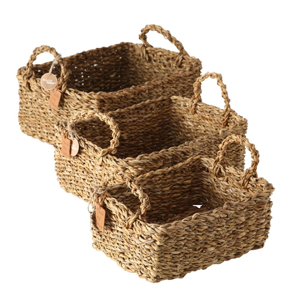 BOLTZE Korb Sophy 3er Set Seegras Braun Rechteckig