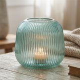 BOLTZE Windlicht Reggy Glas türkis rund 16 cm glänzend modern