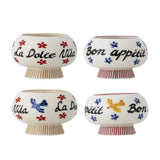 Bloomingville Lindsay Schale 4er Set D13 cm 613 ml bunt - Steingut Schalen mit Schrift & Motiv
