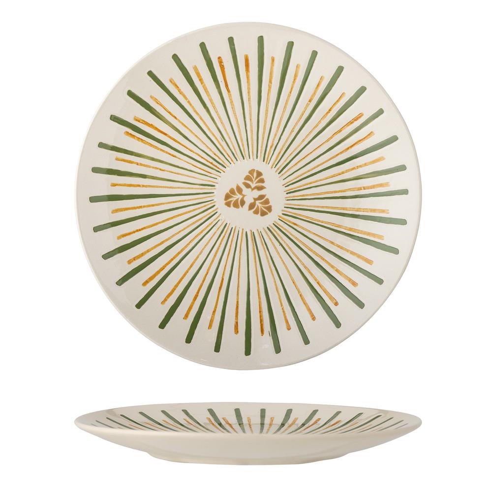 Bloomingville Heikki Servierplatte – grüne Steingutplatte, handbemalt, 35 cm
