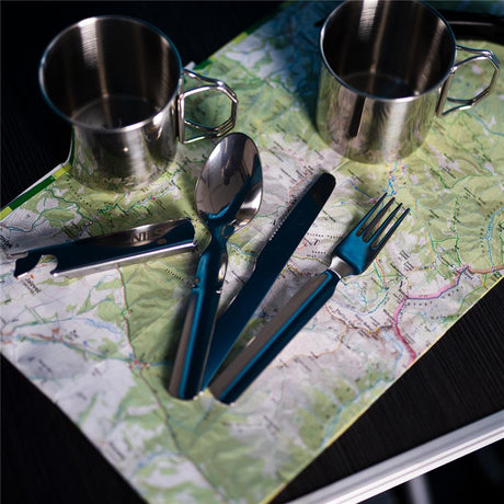 NILS CAMP Camping Besteckset Edelstahl - 3-teilig mit Etui & Flaschenöffner für Outdoor & Camping