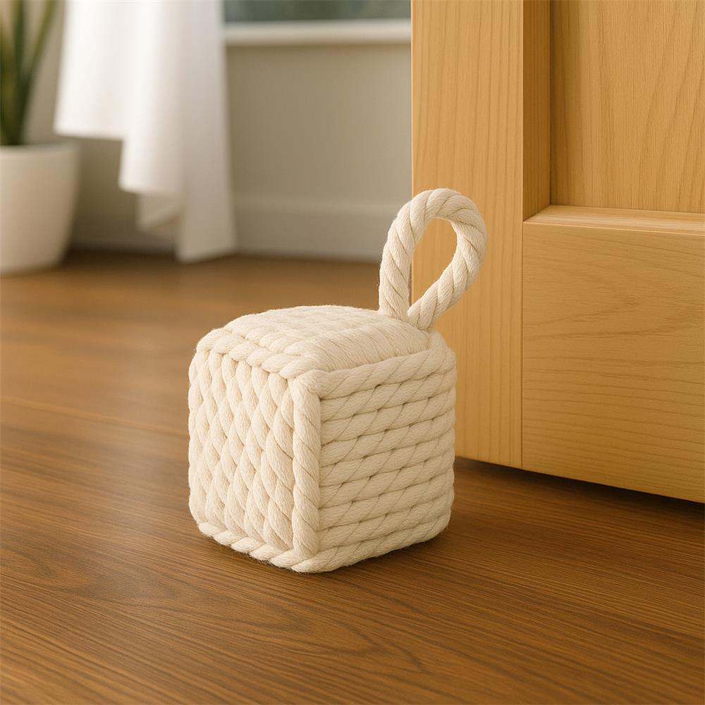 BOLTZE Türstopper quadratisch Strick Beige (2 Stück) – als Buchstütze, Fensterstopper & Türhalter