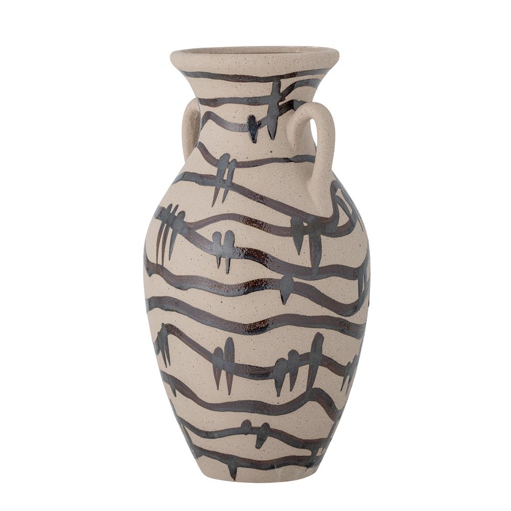 Bloomingville Ohana Vase schwarz D16,5 cm aus Steingut – handbemalte Vase für Wohnzimmer