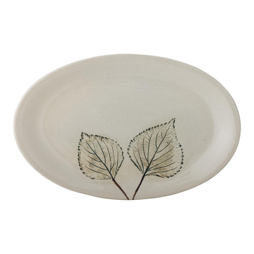 Bloomingville Aubrin Servierplatte Steingut natur 30 cm botanisch