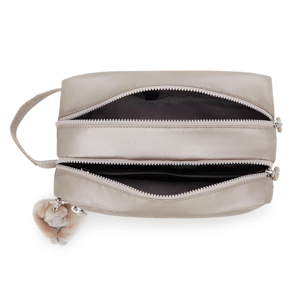Kipling AGOT, Kulturtasche, Metallic Glow (beige), Kosmetiktasche mit Reißverschluss & Fächern
