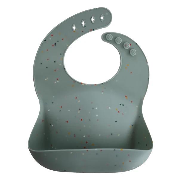 Mushie Silikon-Lätzchen, Cambridge Blue Confetti, mit Auffangschale, BPA-frei