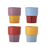 Bloomingville Ewan Tasse 4er Set bunt - Steingut Tassen Color Block für Küche & Kaffee