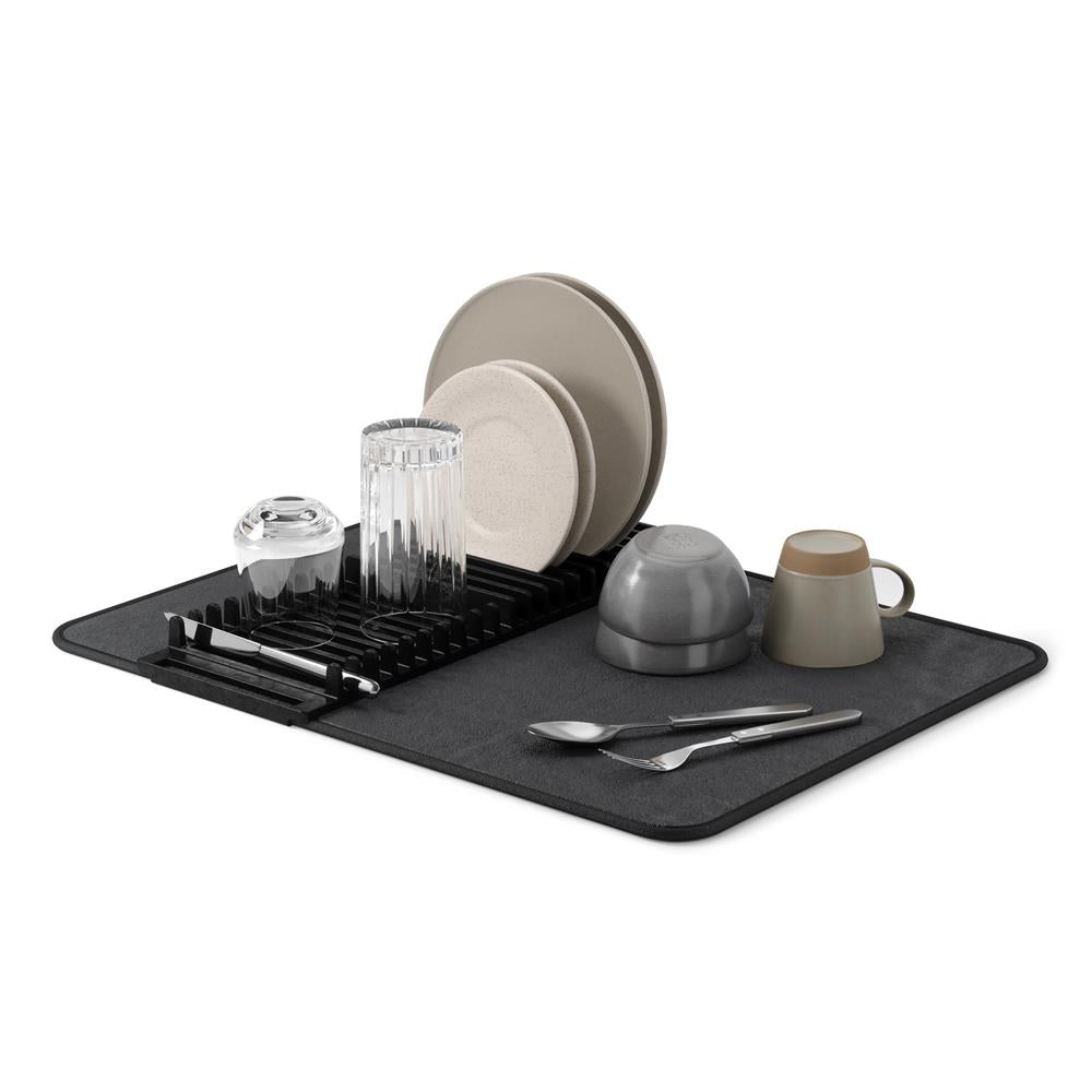 Umbra Udry Geschirr Abtropfgestell und Mikrofaser Abtropfmatte, Faltbar, Platzsparend, 61 x 45 cm, in Schwarz