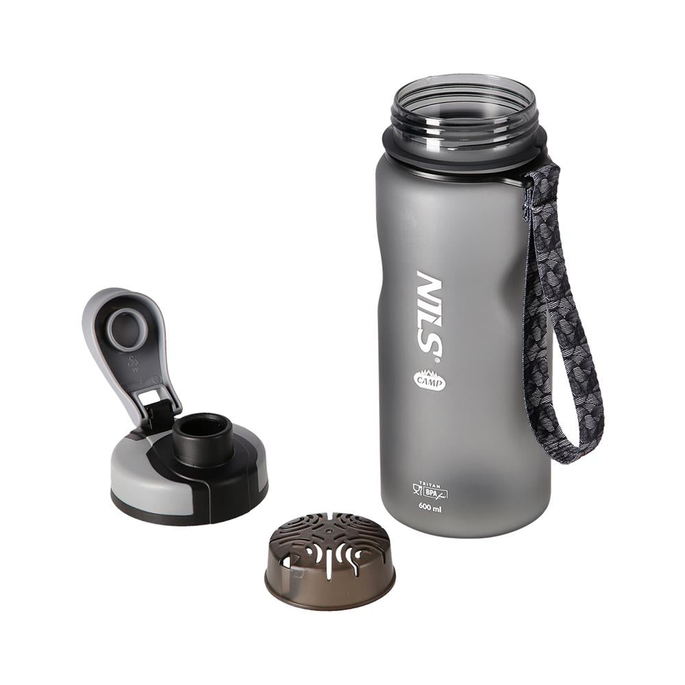 NILS CAMP Trinkflasche Tritan 600 ml schwarz für Camping Outdoor Sport Reisen