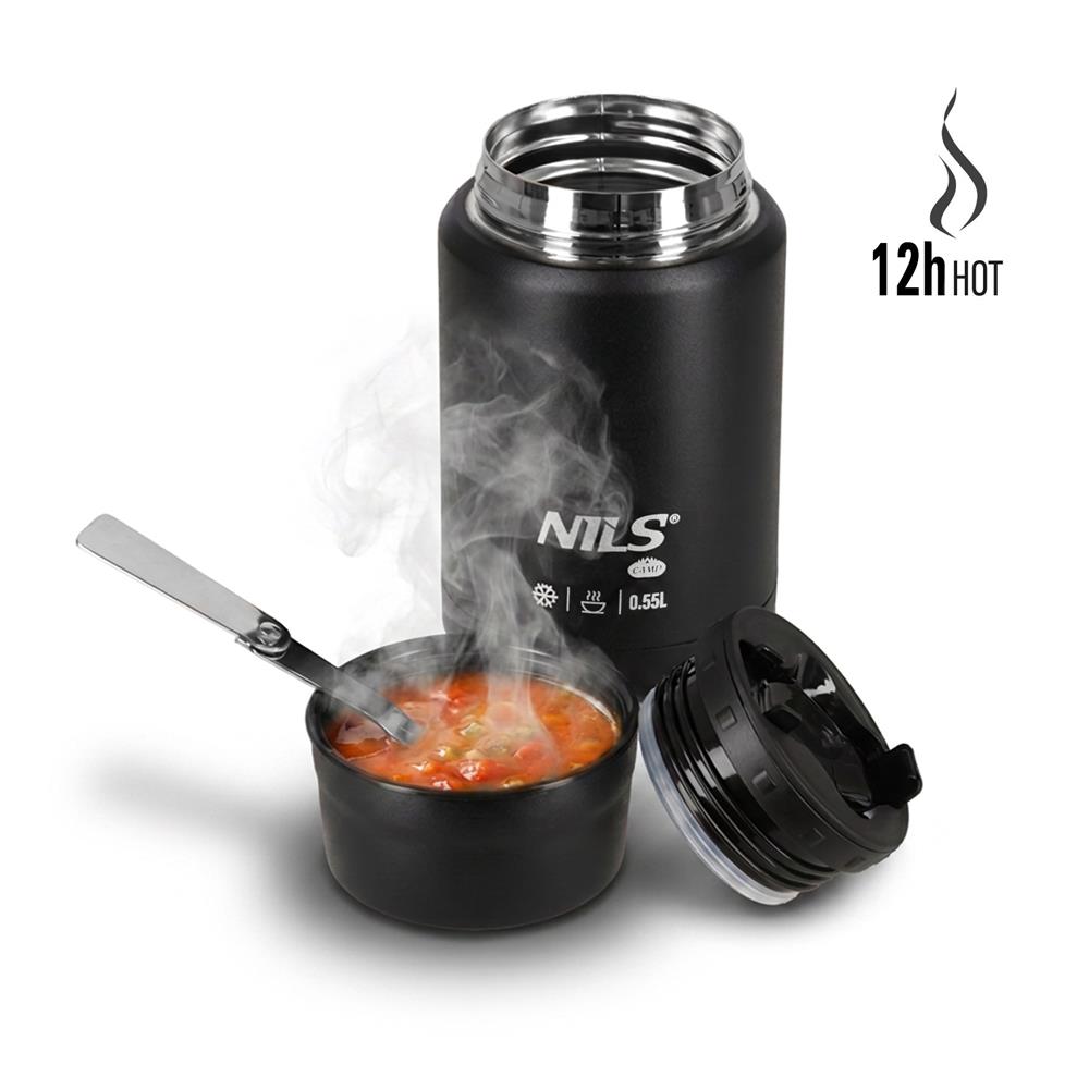 NILS CAMP Speisethermos 550 ml Schwarz Edelstahl Thermobehälter auslaufsicher