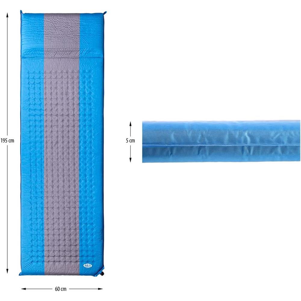 NILS CAMP selbstaufblasende Campingmatte 195 cm blau-grau Isomatte Outdoor Schlafmatte