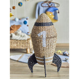 Bloomingville MINI Cosmina Korb braun/schwarz mit Deckel Rakete Seegras Aufbewahrungskorb Kinderzimmer