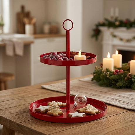 BOLTZE Etagere Samina Metall rot rund Höhe 34 cm lebensmittelgeeignet