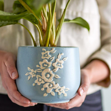 Bloomingville Betino Blumentopf blau D16 cm aus Steingut – Pflanztopf für Wohnzimmer