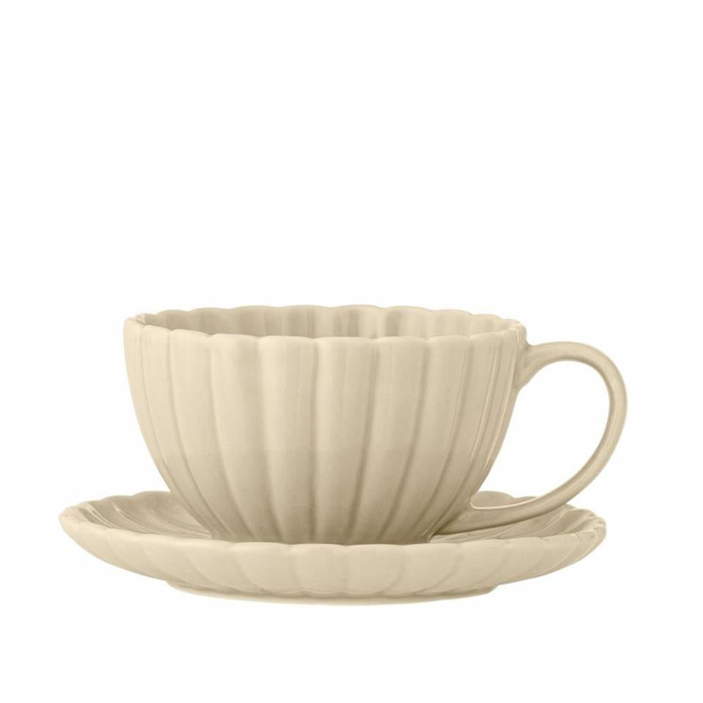 Bloomingville Latina Tasse mit Untertasse Beige Steingut 180ml