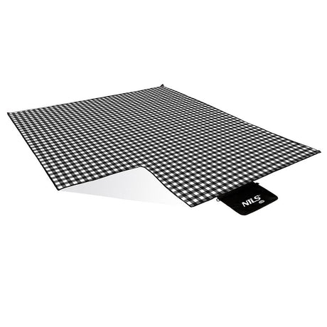 NILS CAMP Picknickdecke Schwarz/Weiß karriert 200x200 cm - große Outdoor Decke für Strand, Garten & Camping