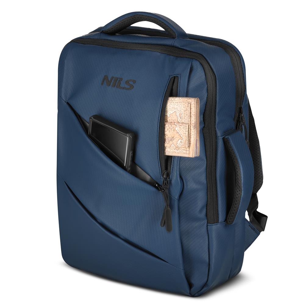 NILS Laptop Rucksack 15L Blau - mit USB- und USB-C-Anschlüssen Arbeit Schule Uni Reisen