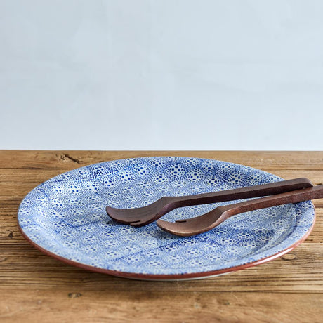 Bloomingville Karine Servierplatte blau - Steingut Platte mit Gittermuster für Küche & Tischdeko
