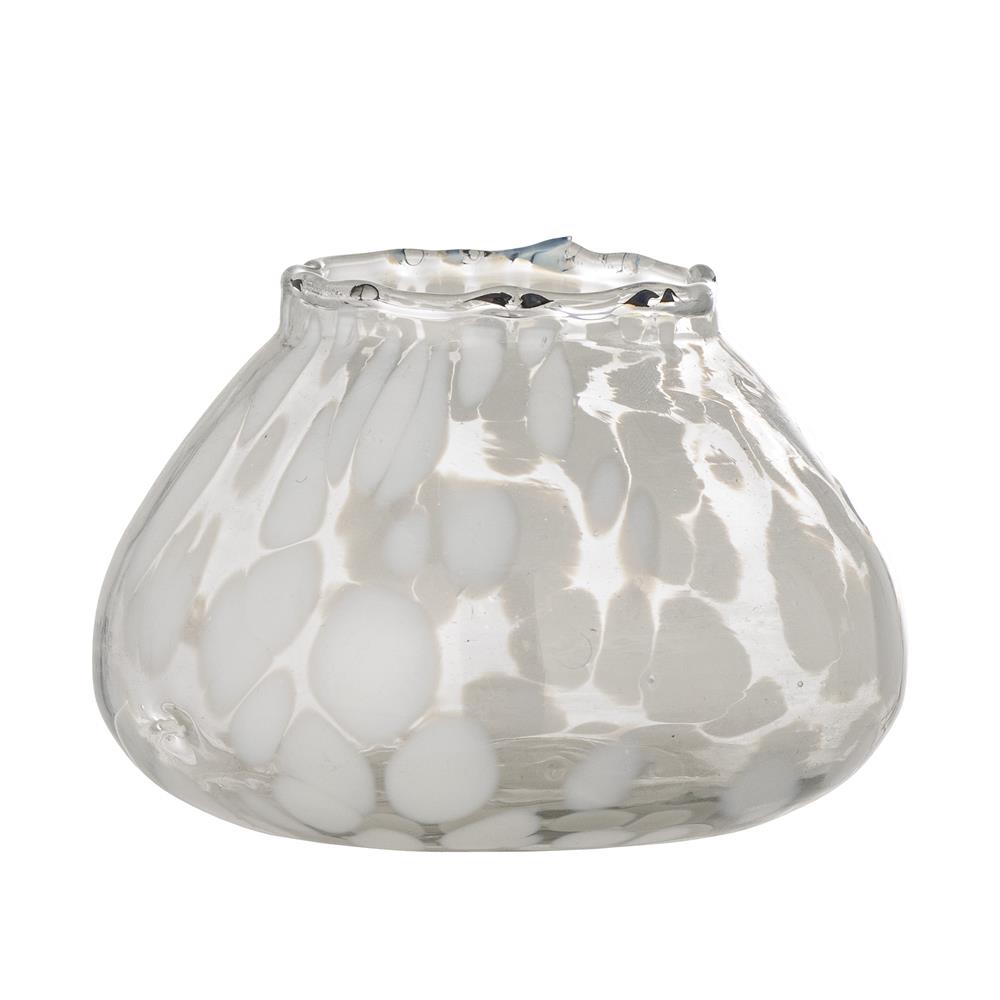 Bloomingville Hertha Teelichthalter weiß D12 cm aus Glas – Kerzenhalter für Wohnzimmer & Tischdeko