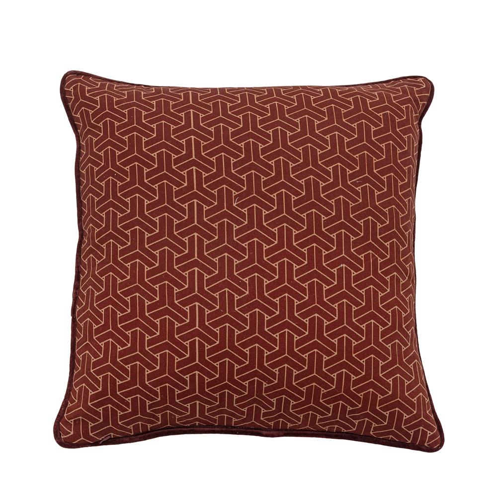 Bloomingville Zharai Kissen 50x50 cm rot - Baumwollkissen mit Blumenmuster & Samtpaspel für Sofa